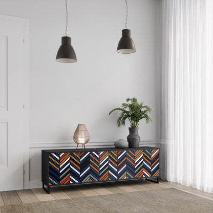 VIBRANT PATCHWORK 3-dörrars TV-bänk i svart finish