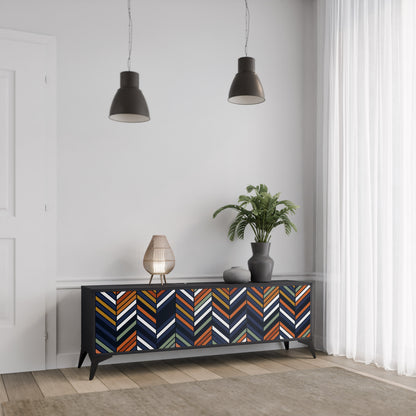 VIBRANT PATCHWORK 3-dörrars TV-bänk i svart finish