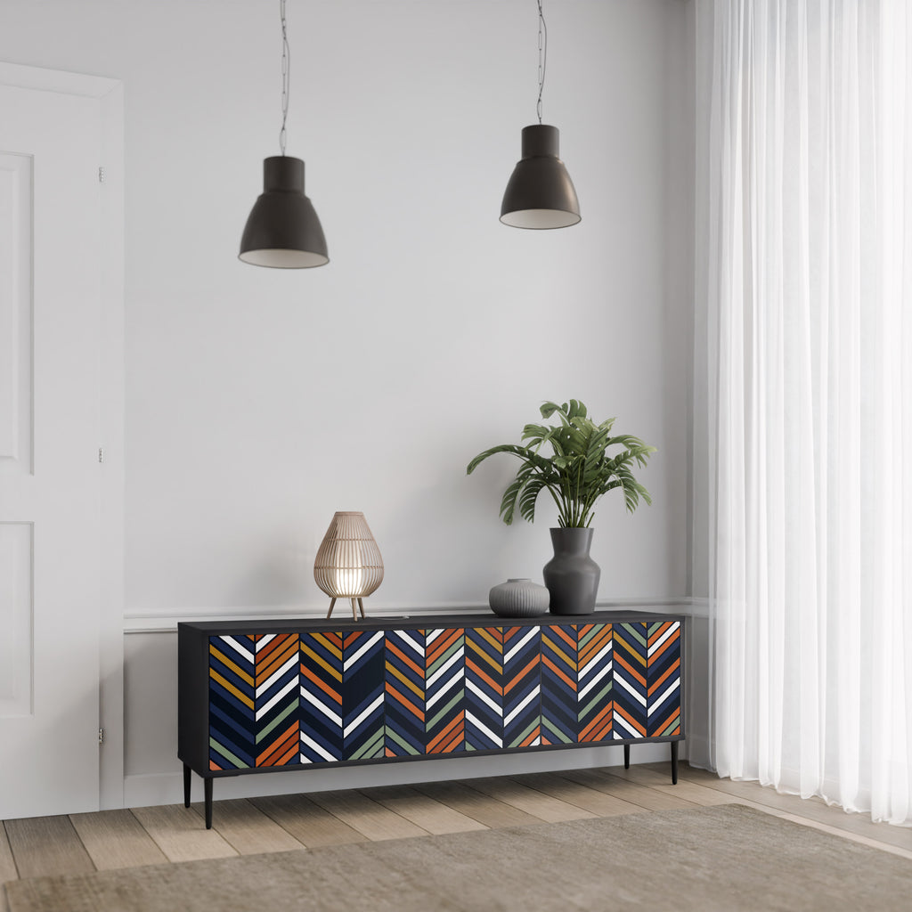 VIBRANT PATCHWORK 3-dörrars TV-bänk i svart finish