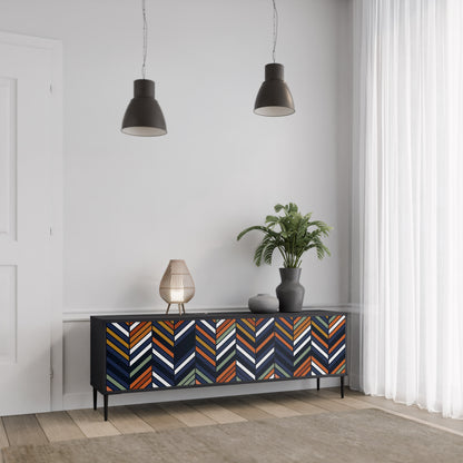 VIBRANT PATCHWORK 3-dörrars TV-bänk i svart finish