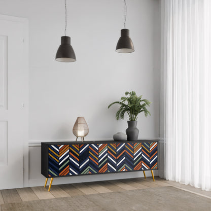 VIBRANT PATCHWORK 3-dörrars TV-bänk i svart finish