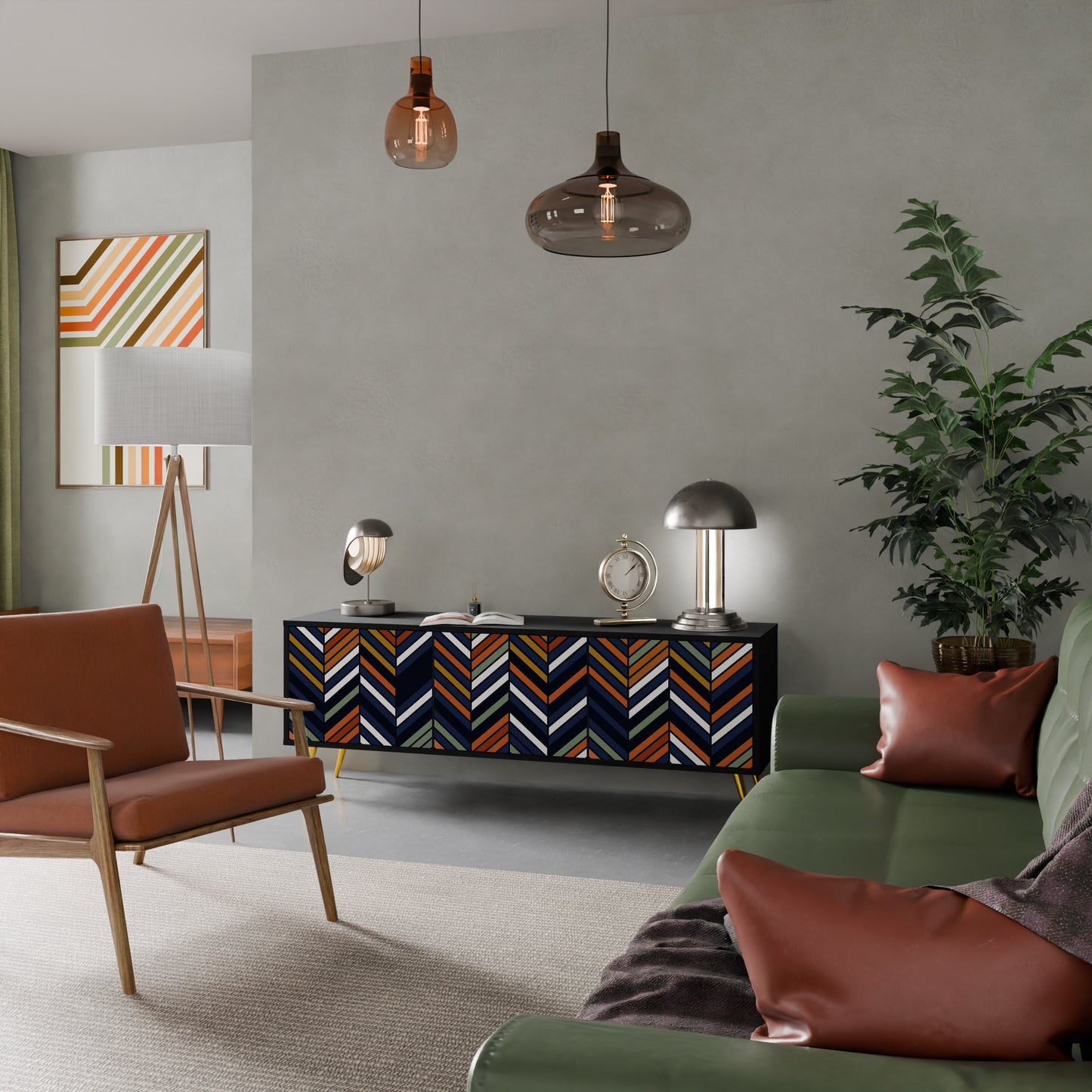 VIBRANT PATCHWORK 3-dörrars TV-bänk i svart finish