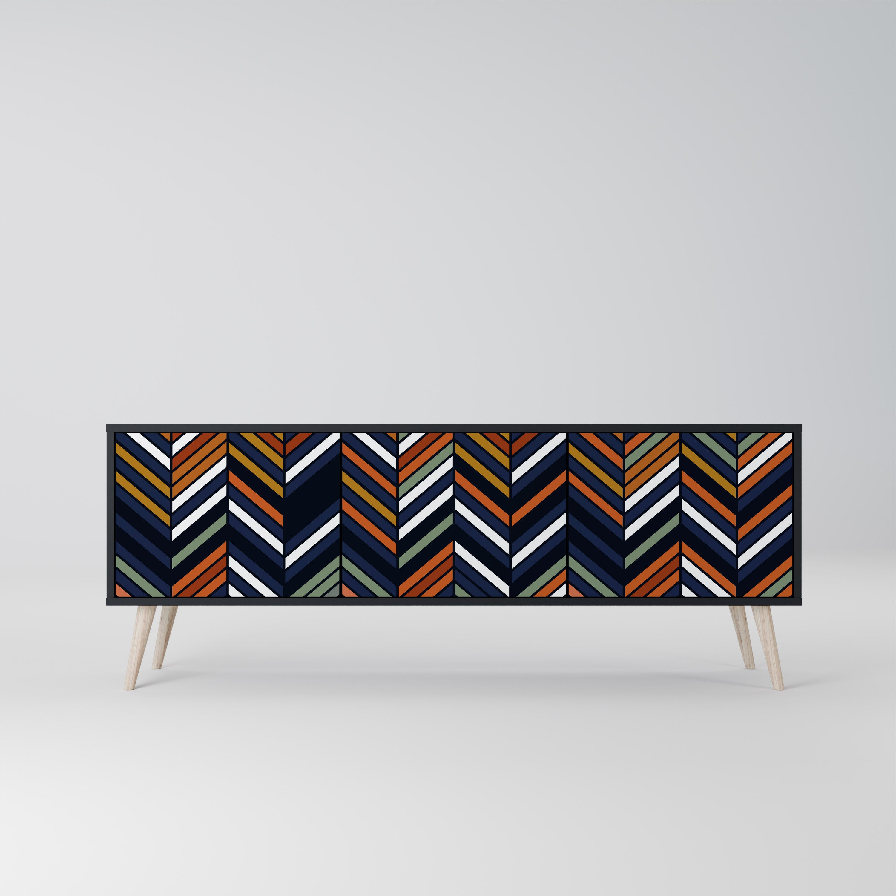 VIBRANT PATCHWORK 3-dörrars TV-bänk i svart finish