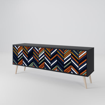 VIBRANT PATCHWORK 3-dörrars TV-bänk i svart finish