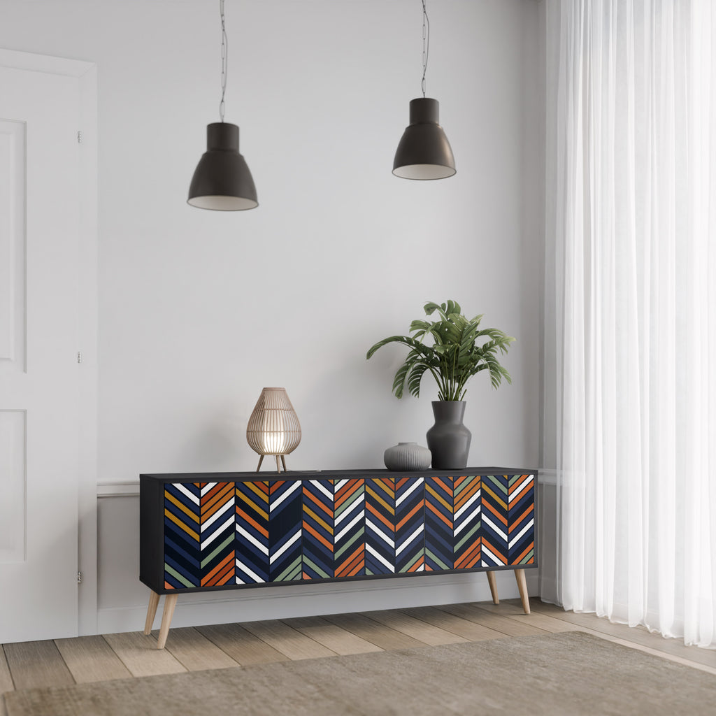 VIBRANT PATCHWORK 3-dörrars TV-bänk i svart finish