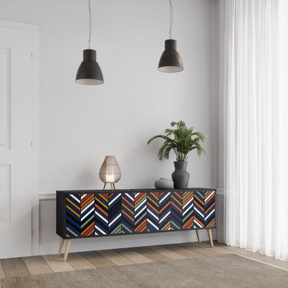 VIBRANT PATCHWORK 3-dörrars TV-bänk i svart finish