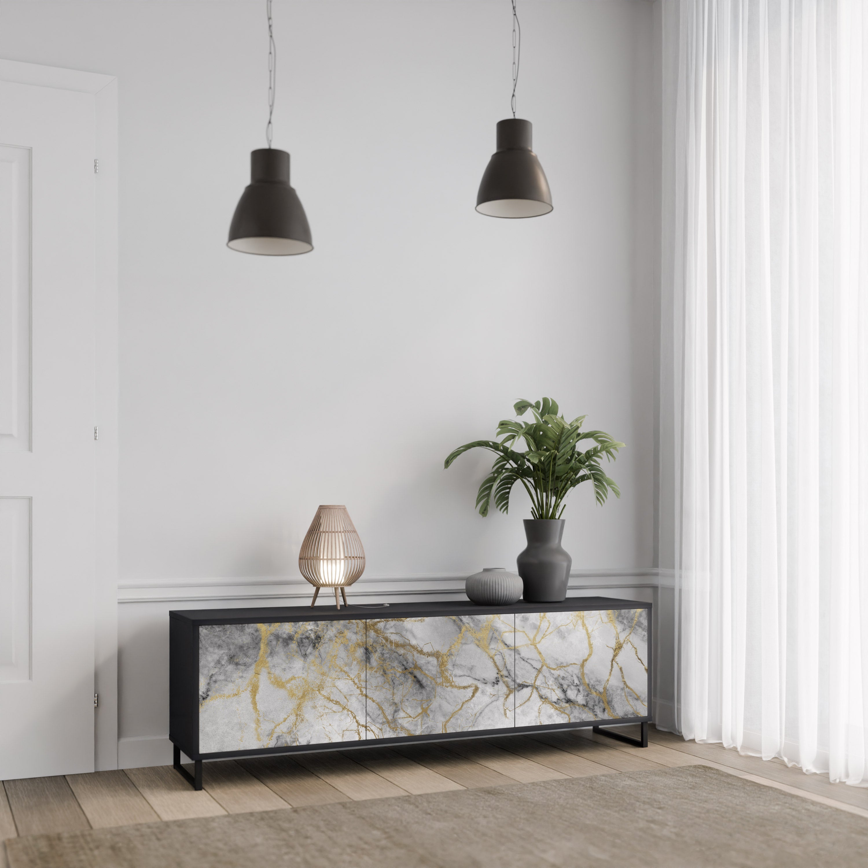 TIMELESS GLIDE 3-dörrars TV-bänk i svart finish