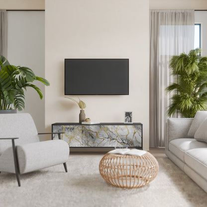 TIMELESS GLIDE 3-dörrars TV-bänk i svart finish