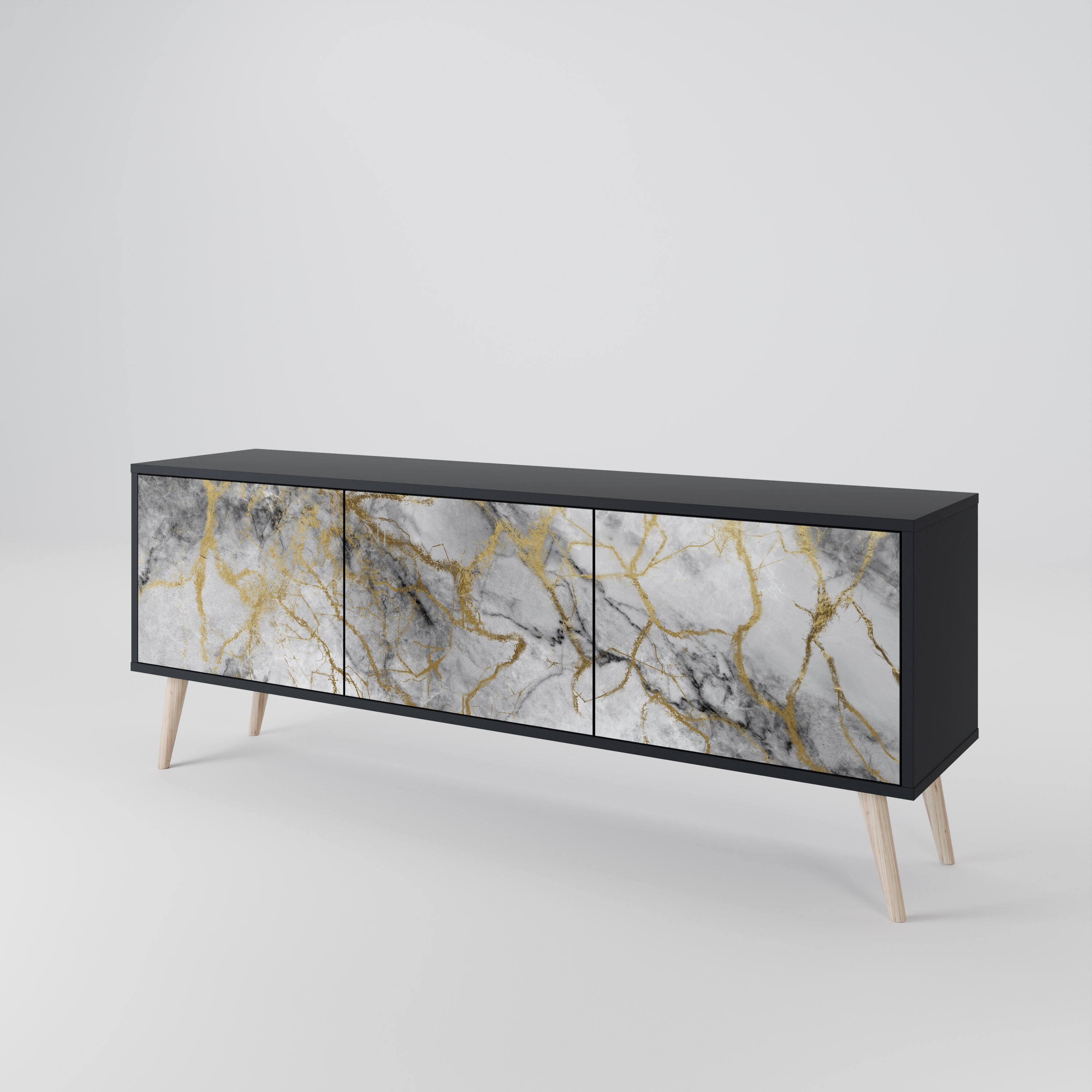 TIMELESS GLIDE 3-dörrars TV-bänk i svart finish