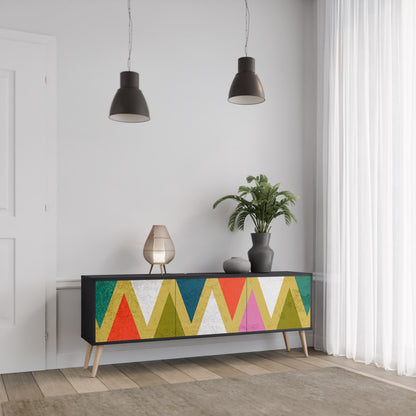 FÄRGRIGA TRIANGLER 3-dörrars TV-bänk i svart finish