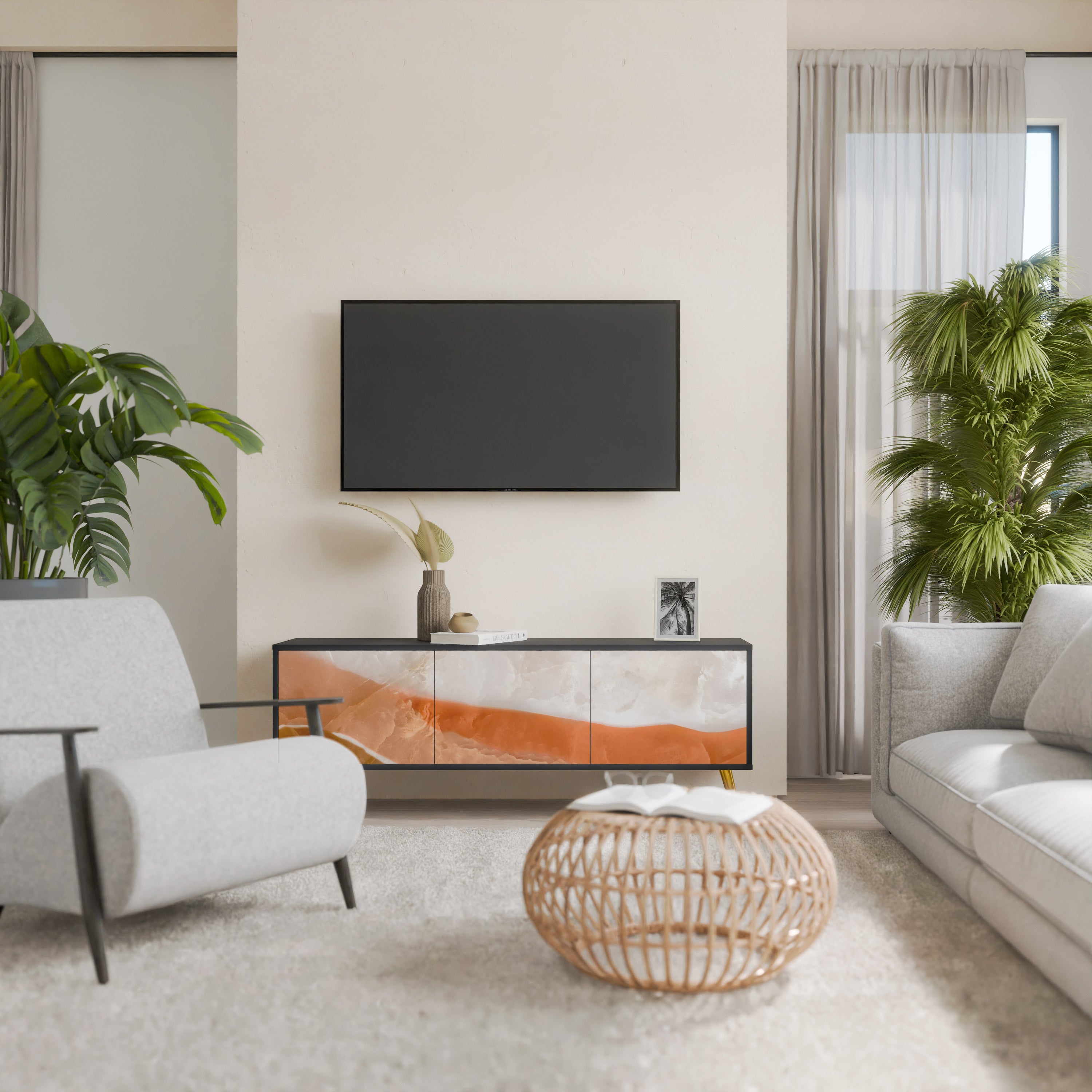 SANDHILLS SPLENDOR 3-dörrars TV-bänk i svart finish
