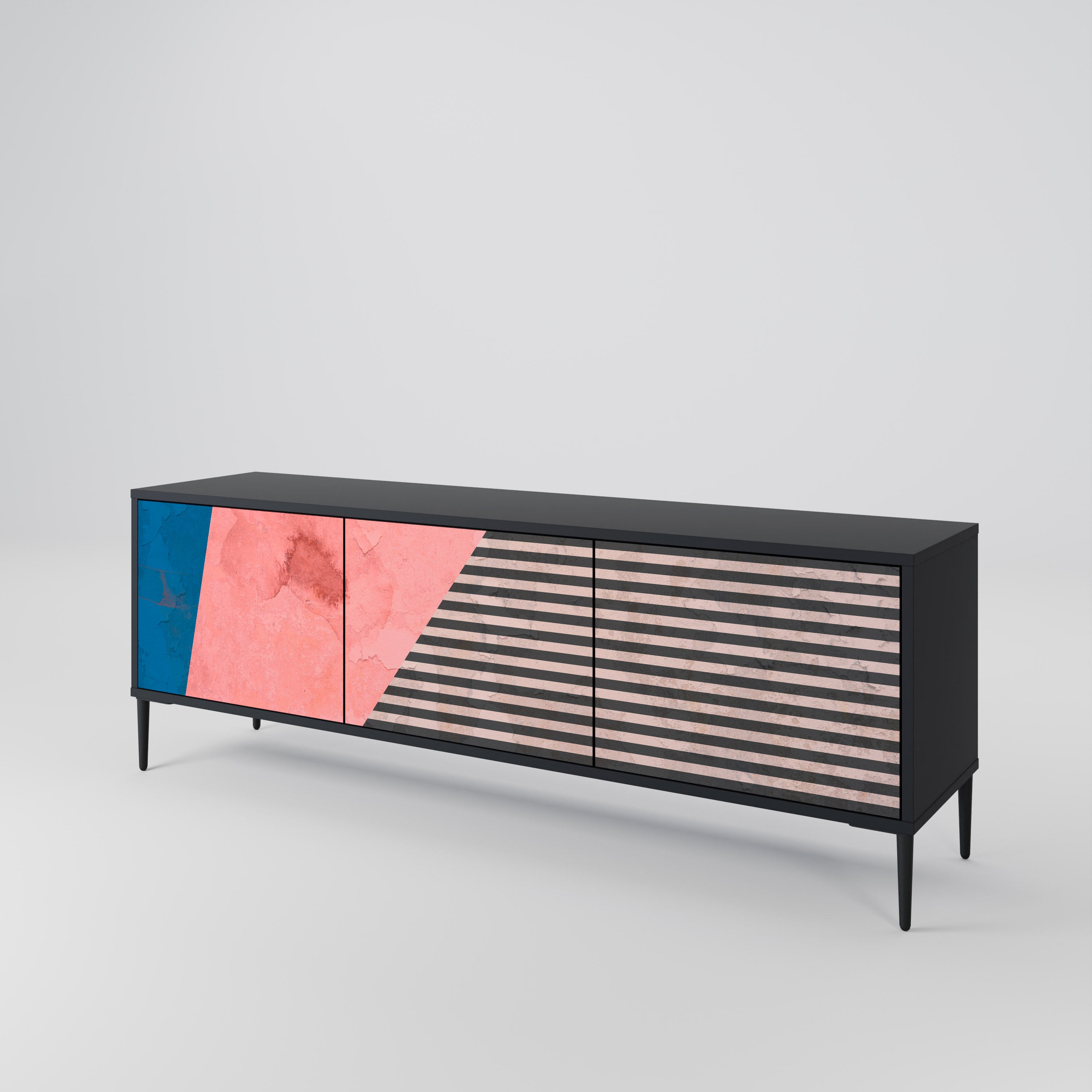 GLAMÖR STRIPE 3-dörrars TV-bänk i svart finish