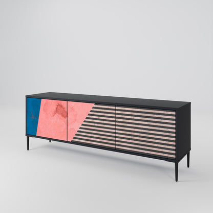 GLAMÖR STRIPE 3-dörrars TV-bänk i svart finish