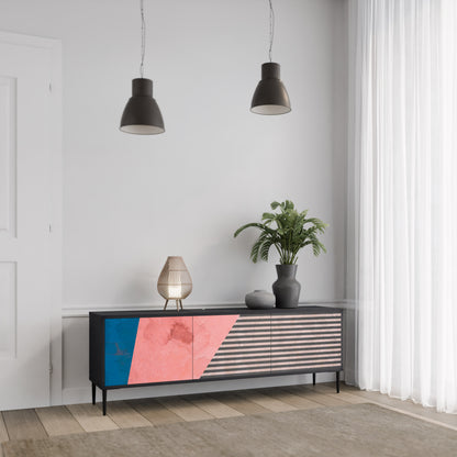 GLAMÖR STRIPE 3-dörrars TV-bänk i svart finish