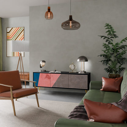 GLAMÖR STRIPE 3-dörrars TV-bänk i svart finish