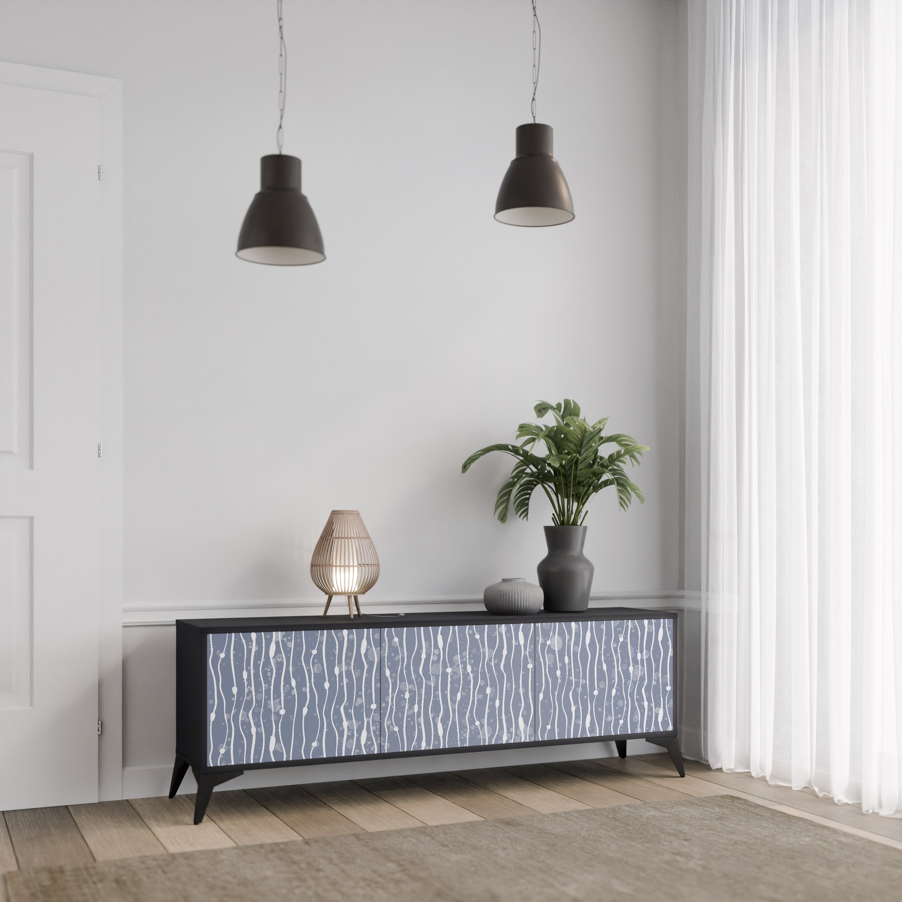 GRAPHITE RAIN 3-dörrars TV-bänk i svart finish