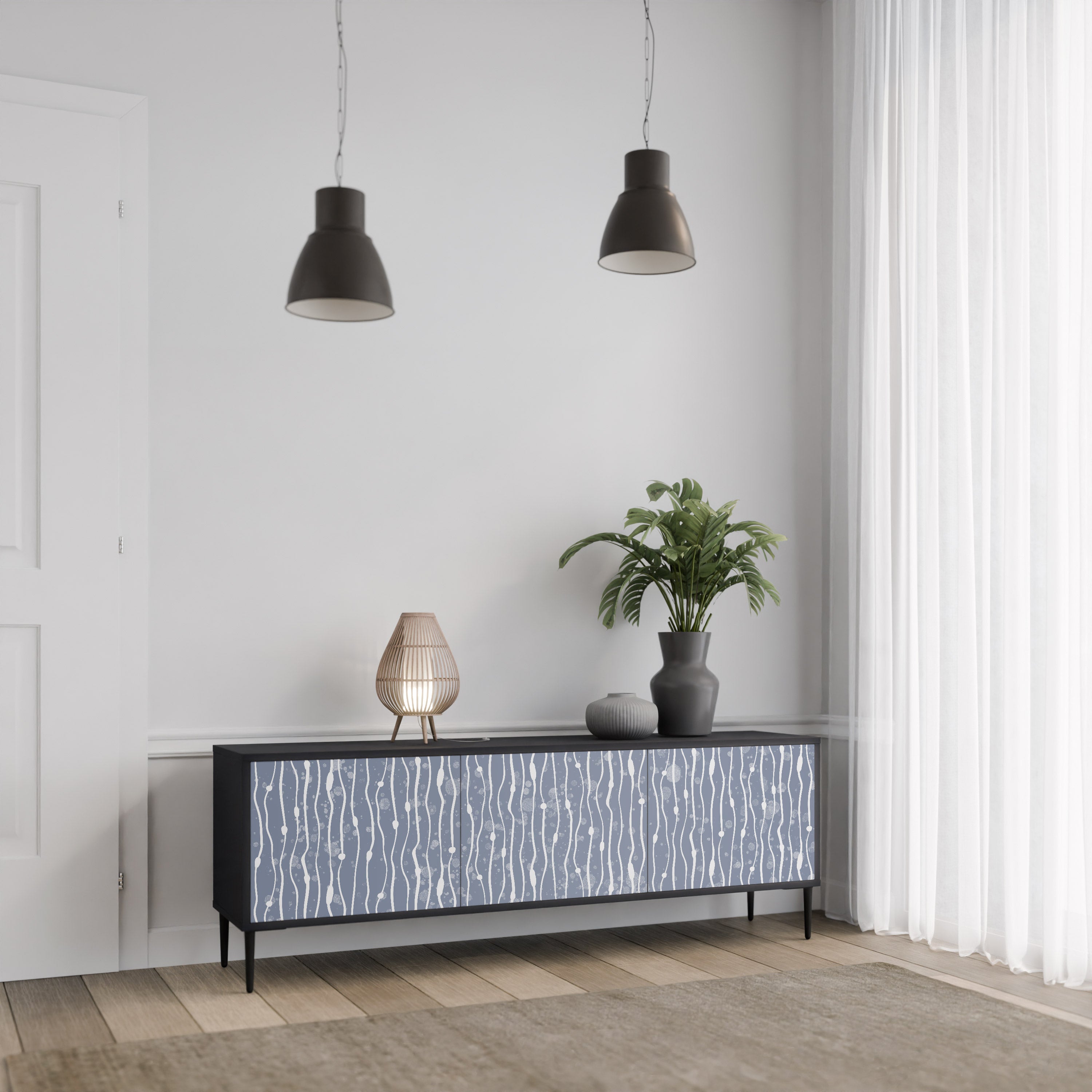 GRAPHITE RAIN 3-dörrars TV-bänk i svart finish