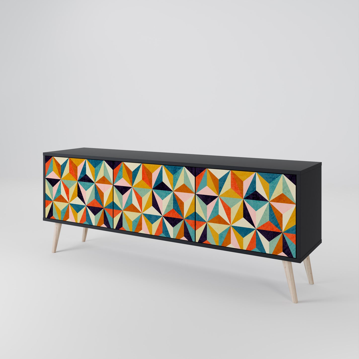 TESSELATE TREASURES 3-dörrars TV-bänk i svart finish