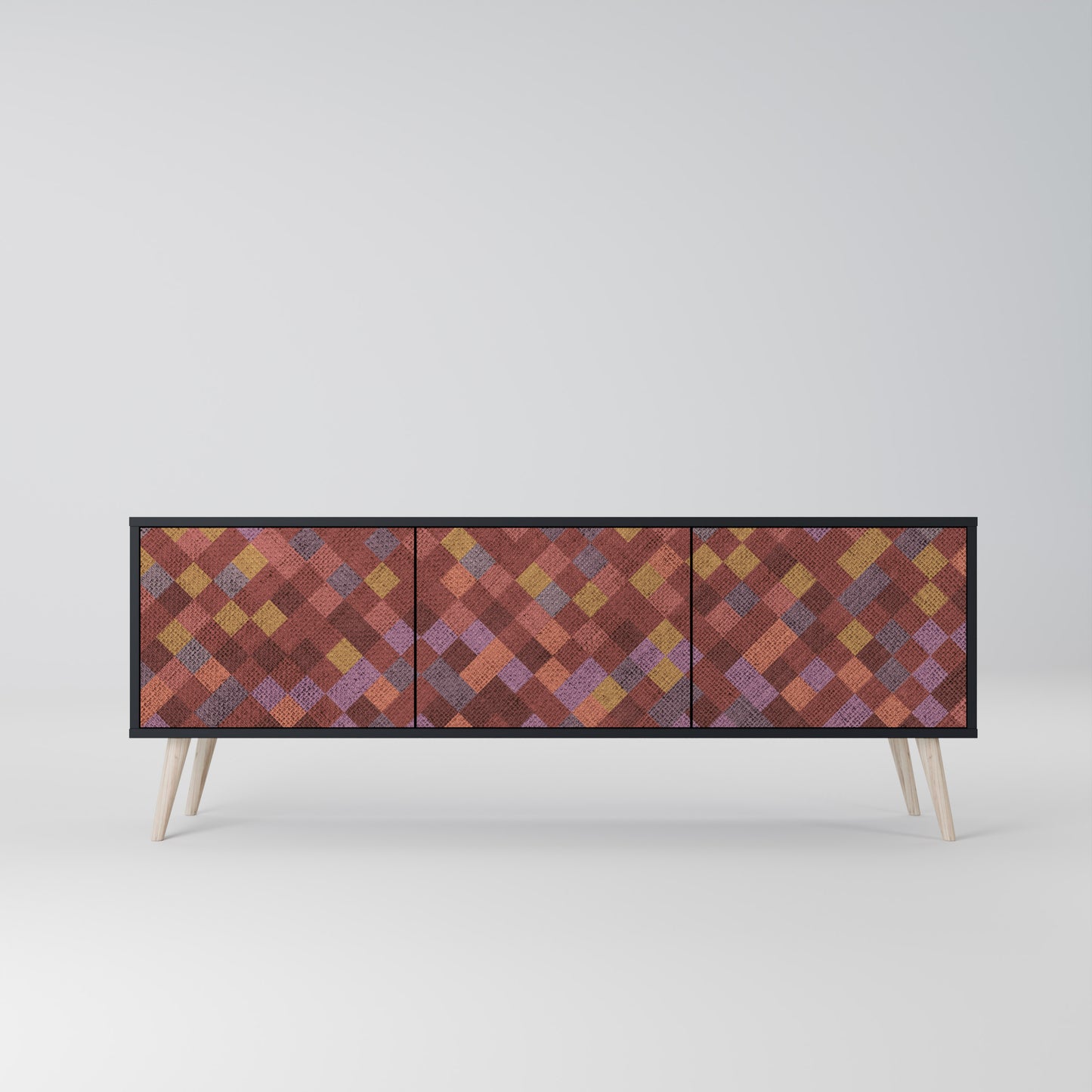 PAINTED SQUARES 3-dörrars TV-bänk i svart finish