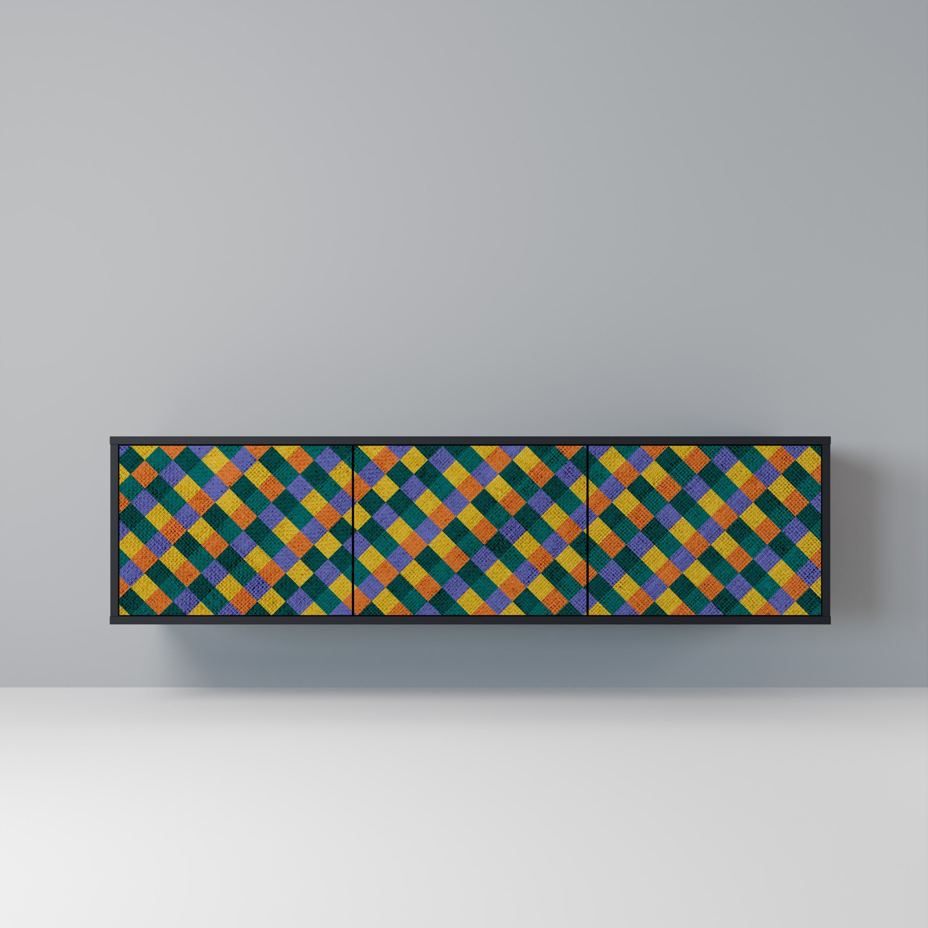 PAINTED SQUARES MIX 3-dörrars TV-bänk i svart finish