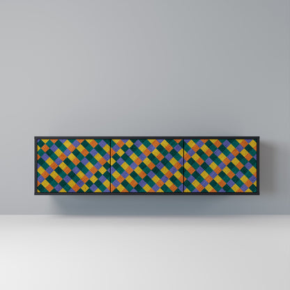 PAINTED SQUARES MIX 3-dörrars TV-bänk i svart finish