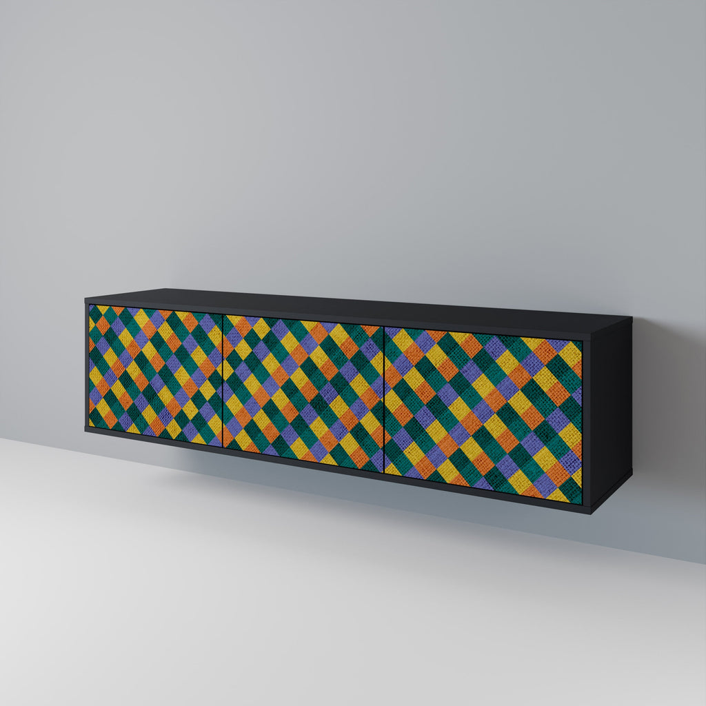 PAINTED SQUARES MIX 3-dörrars TV-bänk i svart finish