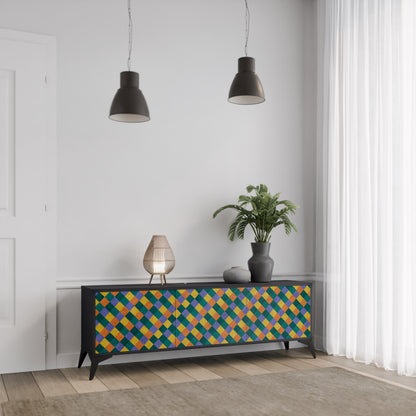 PAINTED SQUARES MIX 3-dörrars TV-bänk i svart finish