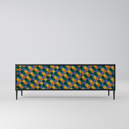 PAINTED SQUARES MIX 3-dörrars TV-bänk i svart finish