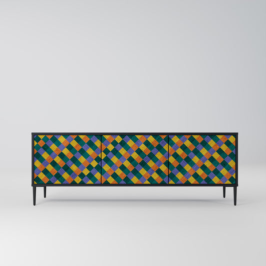 PAINTED SQUARES MIX 3-dörrars TV-bänk i svart finish