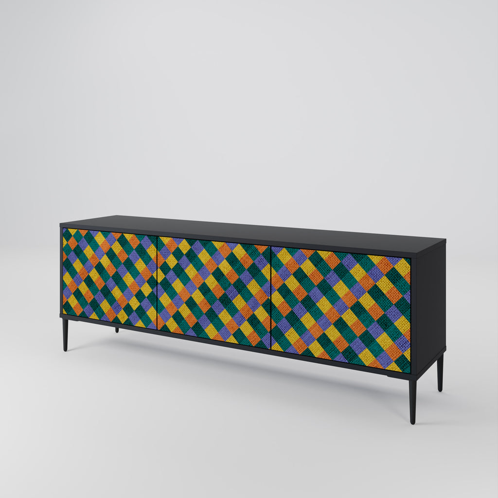 PAINTED SQUARES MIX 3-dörrars TV-bänk i svart finish
