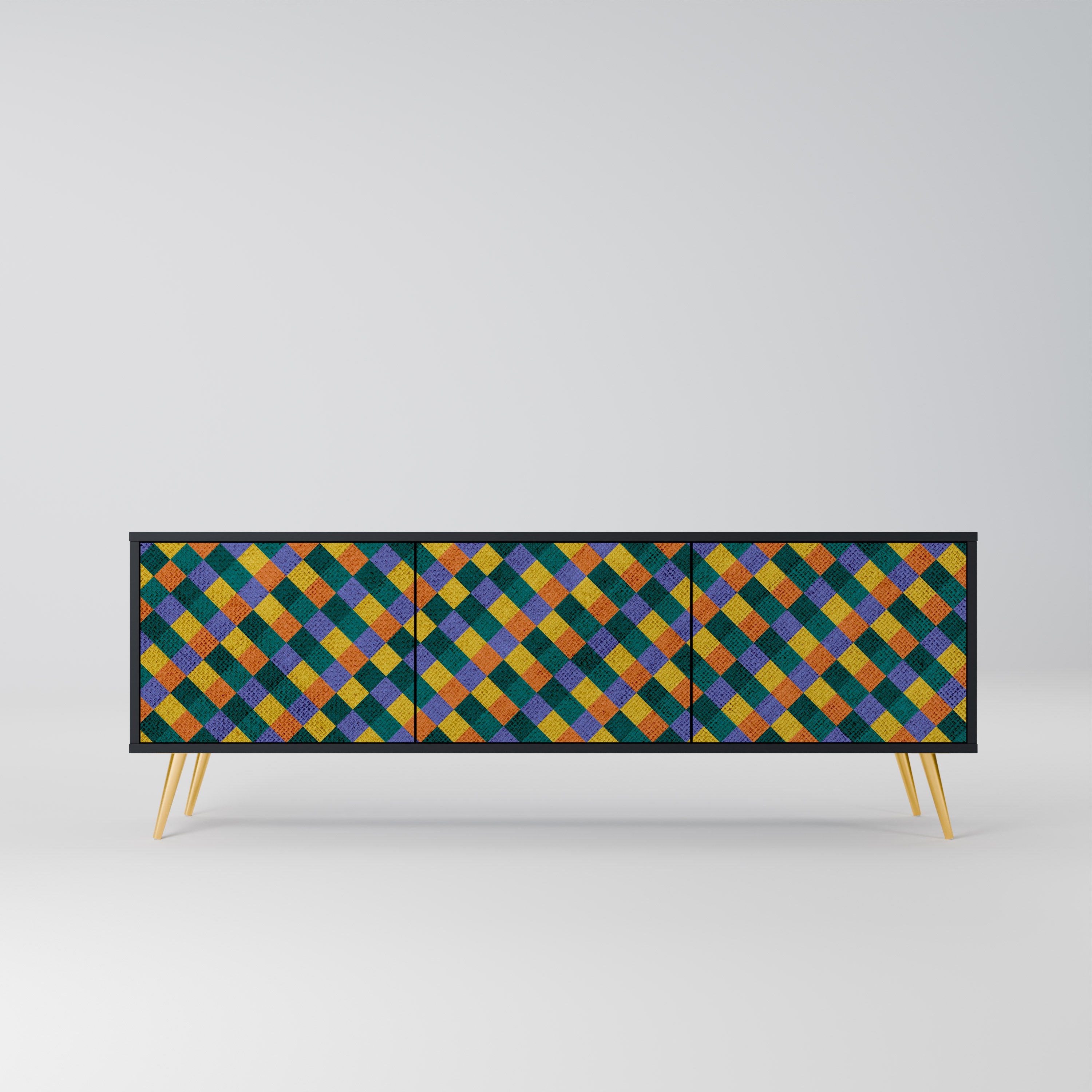 PAINTED SQUARES MIX 3-dörrars TV-bänk i svart finish