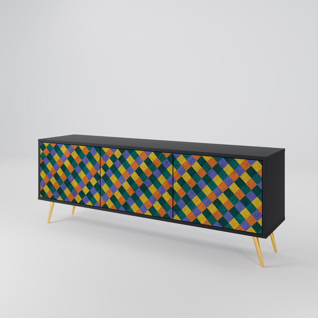 PAINTED SQUARES MIX 3-dörrars TV-bänk i svart finish