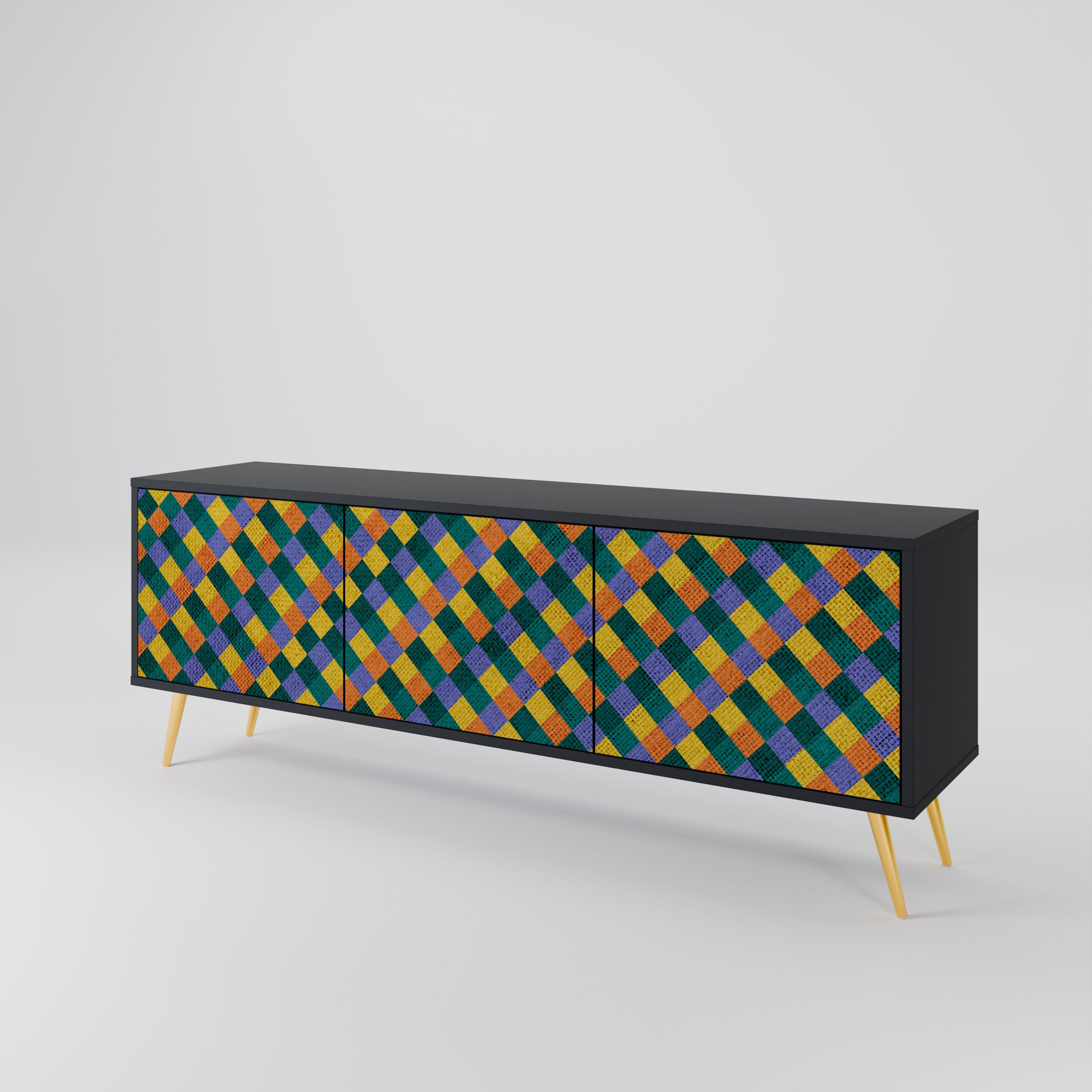 PAINTED SQUARES MIX 3-dörrars TV-bänk i svart finish