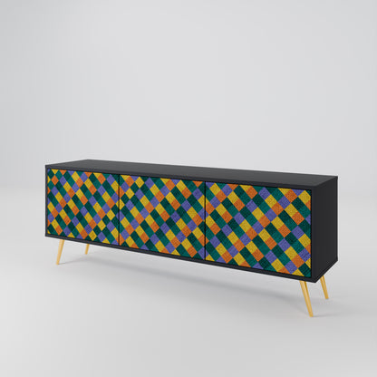 PAINTED SQUARES MIX 3-dörrars TV-bänk i svart finish
