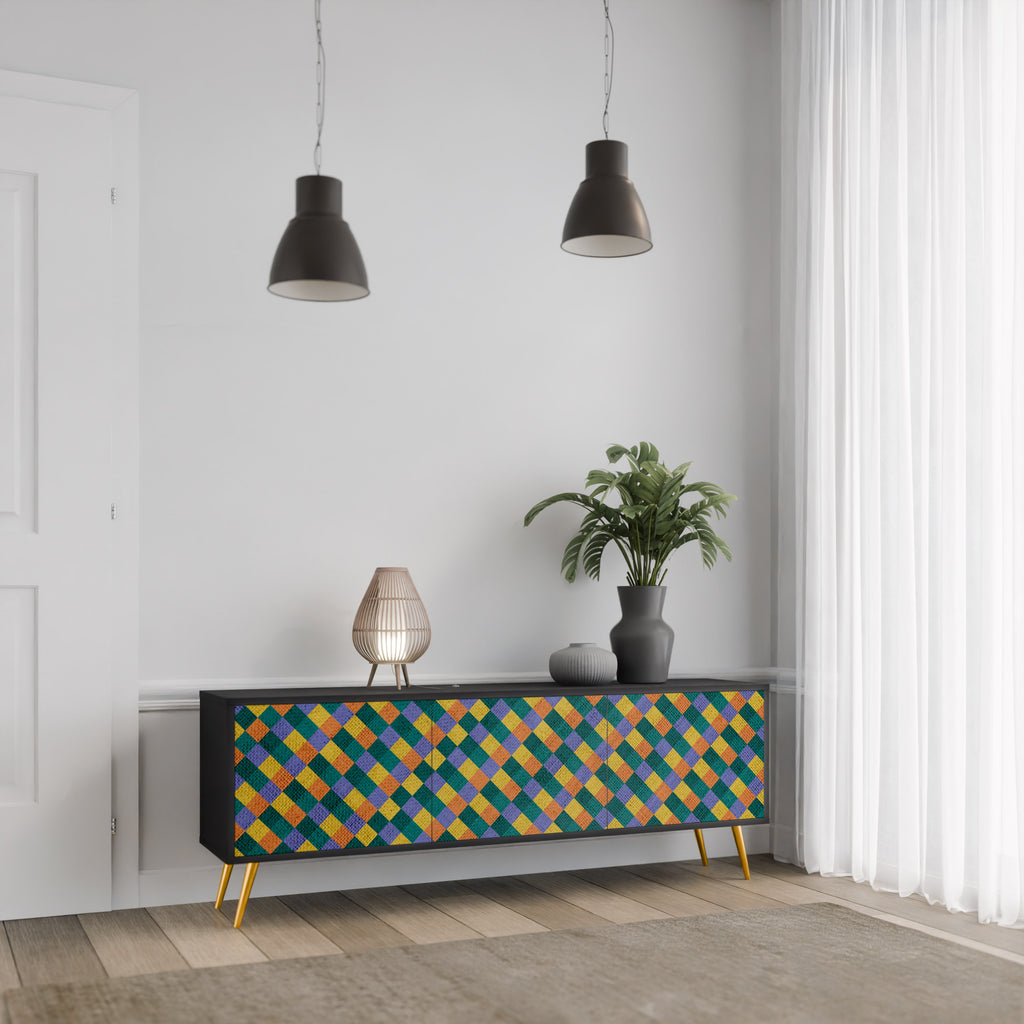 PAINTED SQUARES MIX 3-dörrars TV-bänk i svart finish