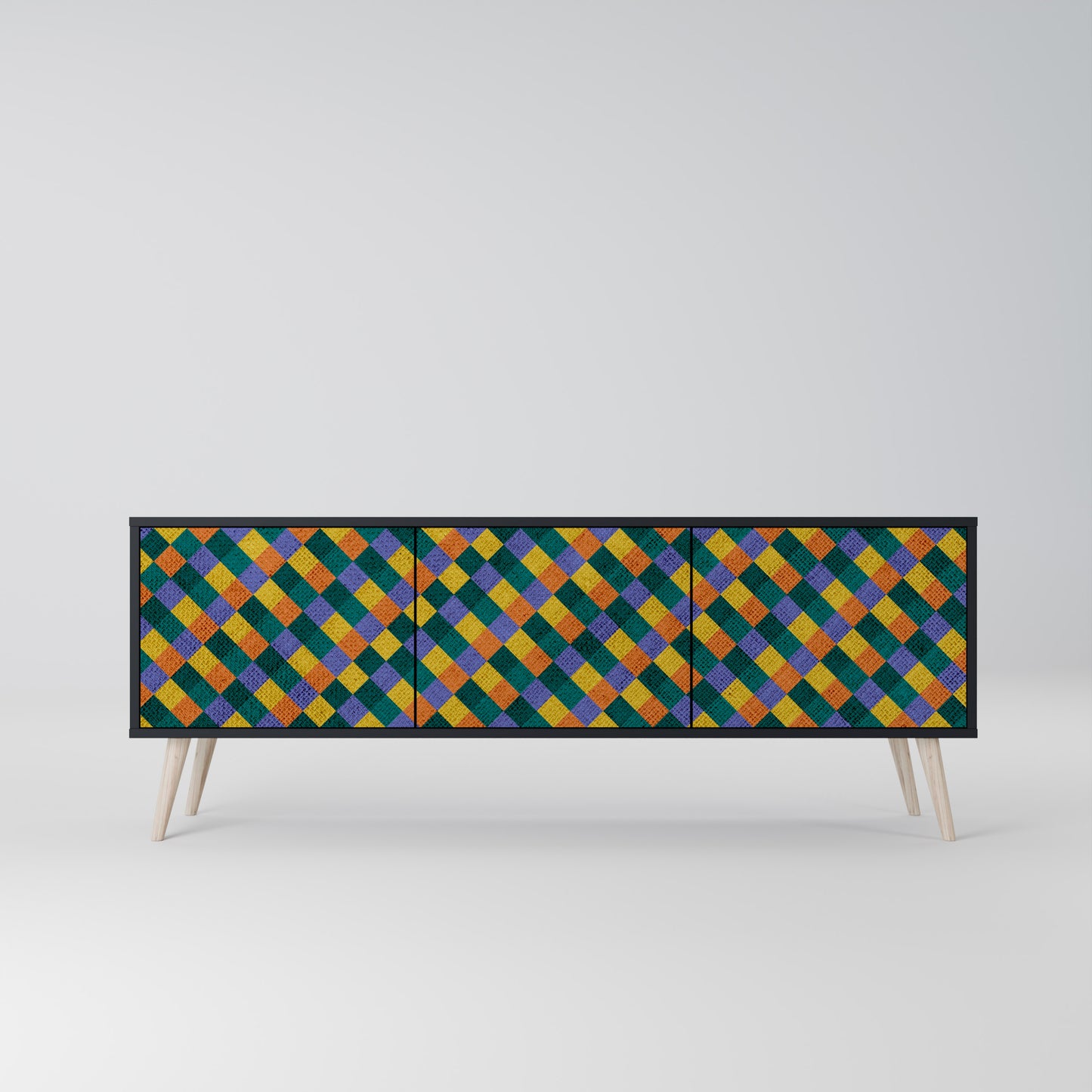 PAINTED SQUARES MIX 3-dörrars TV-bänk i svart finish