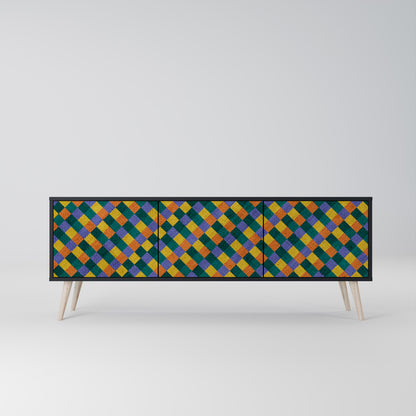 PAINTED SQUARES MIX 3-dörrars TV-bänk i svart finish