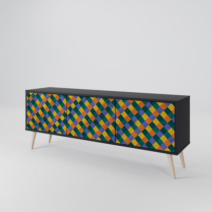 PAINTED SQUARES MIX 3-dörrars TV-bänk i svart finish