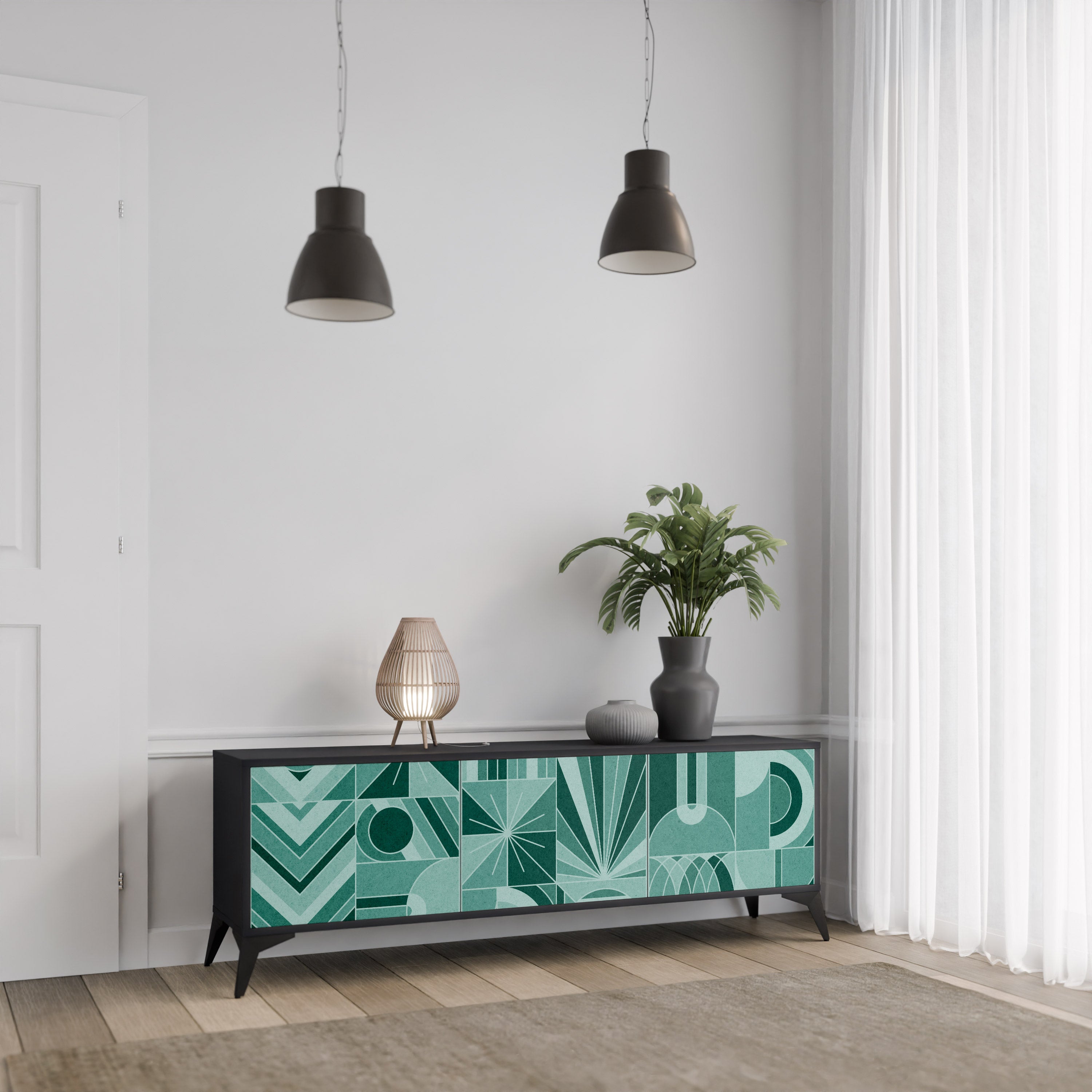 HARMONIC GRID 3-dörrars TV-bänk i svart finish