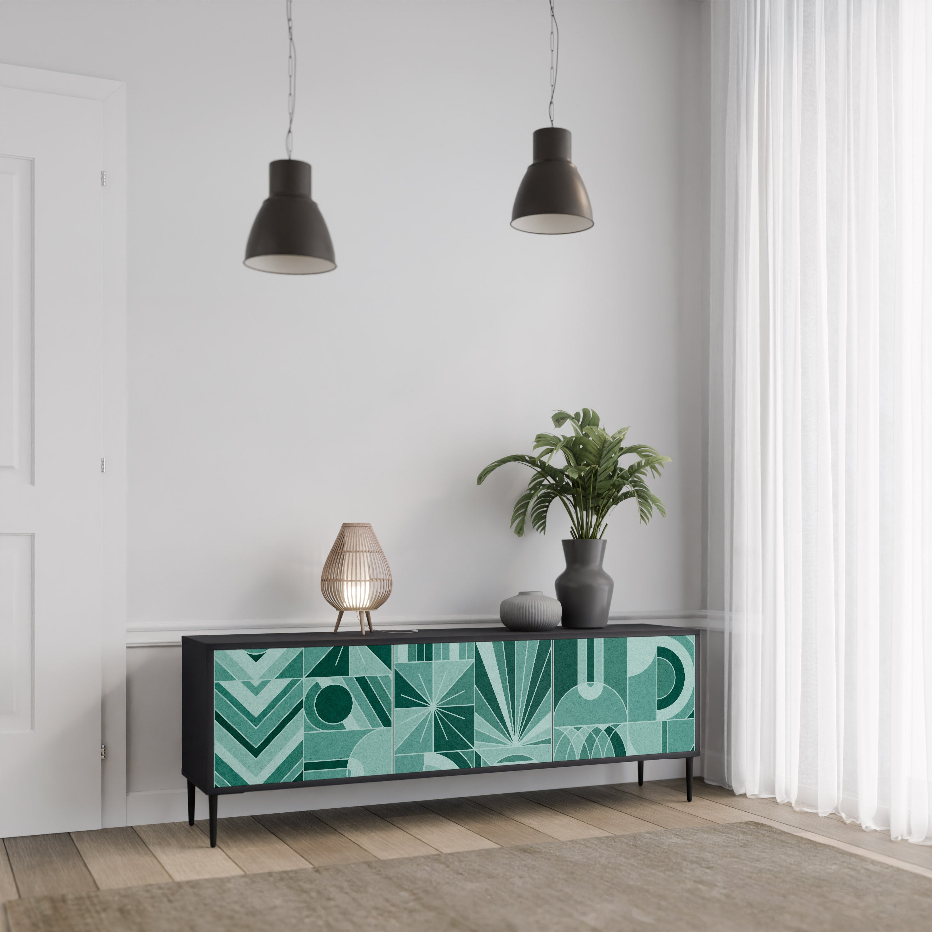 HARMONIC GRID 3-dörrars TV-bänk i svart finish