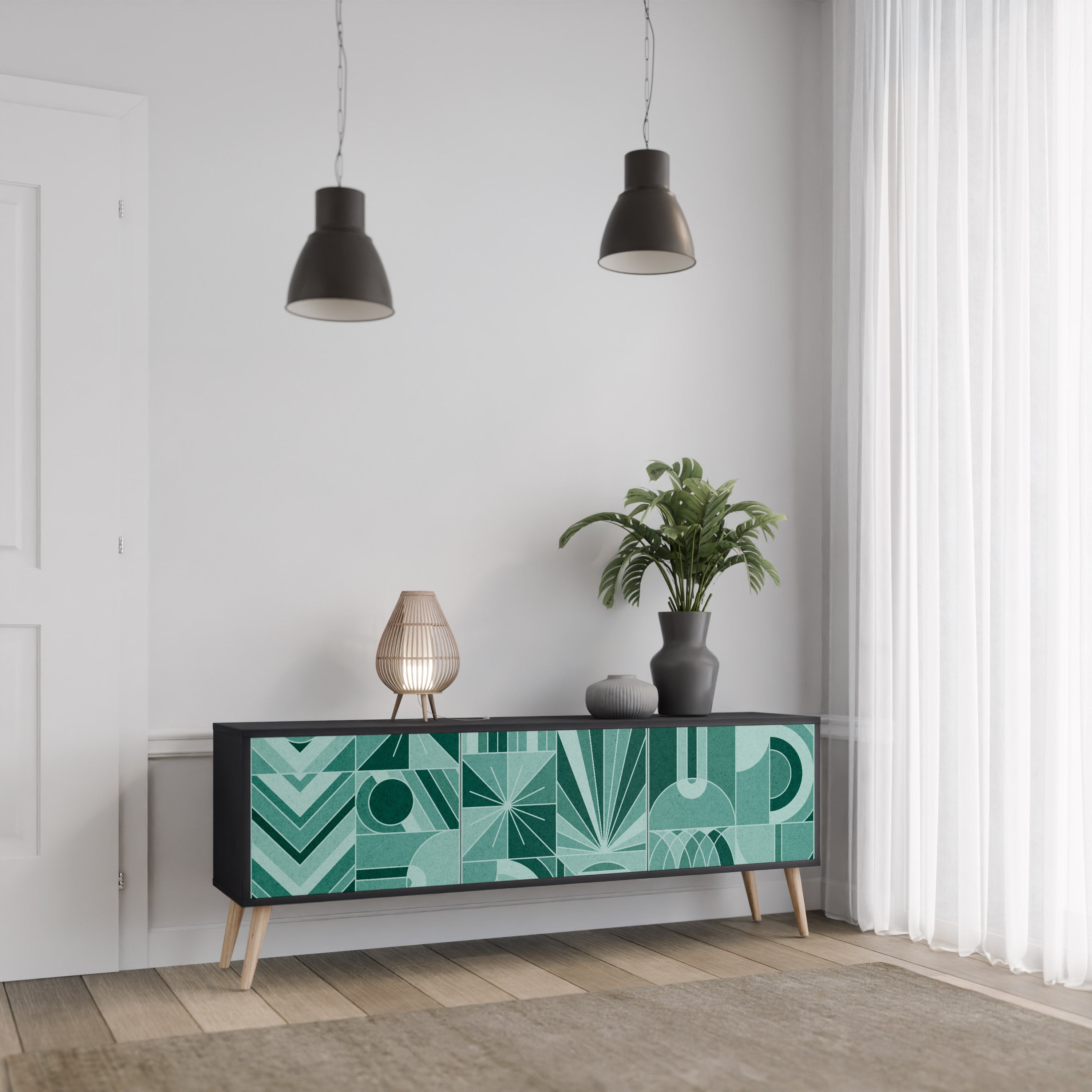 HARMONIC GRID 3-dörrars TV-bänk i svart finish