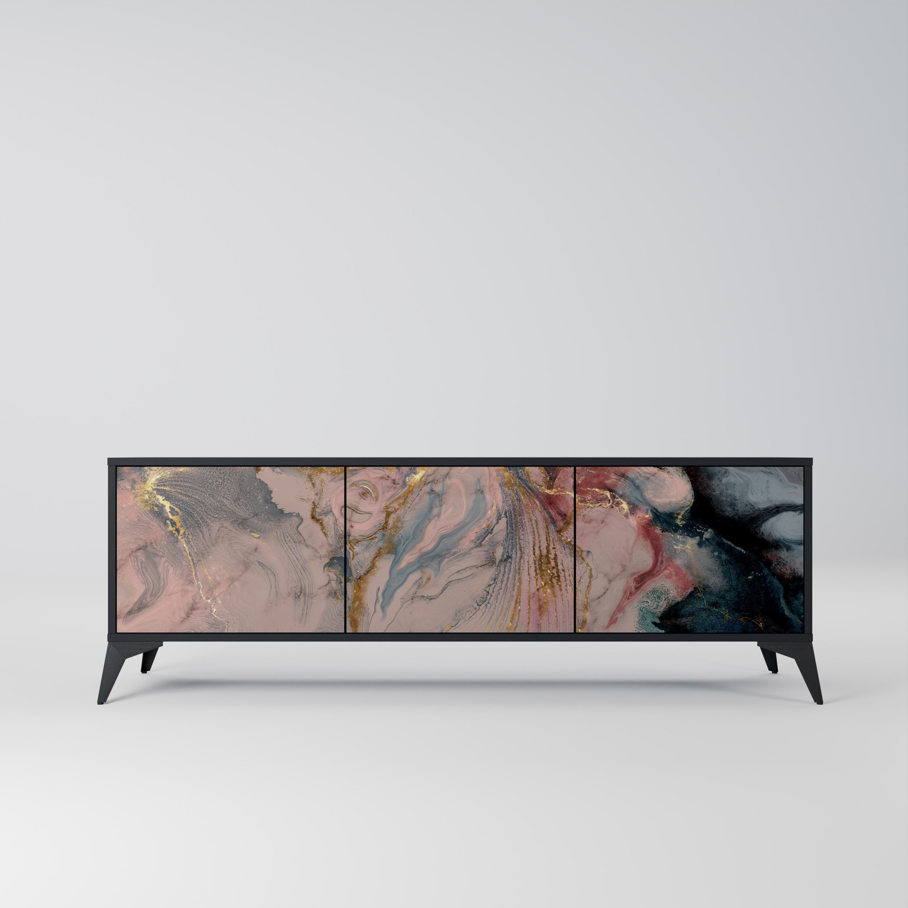GILDED SWIRLS 3-dörrars TV-bänk i svart finish