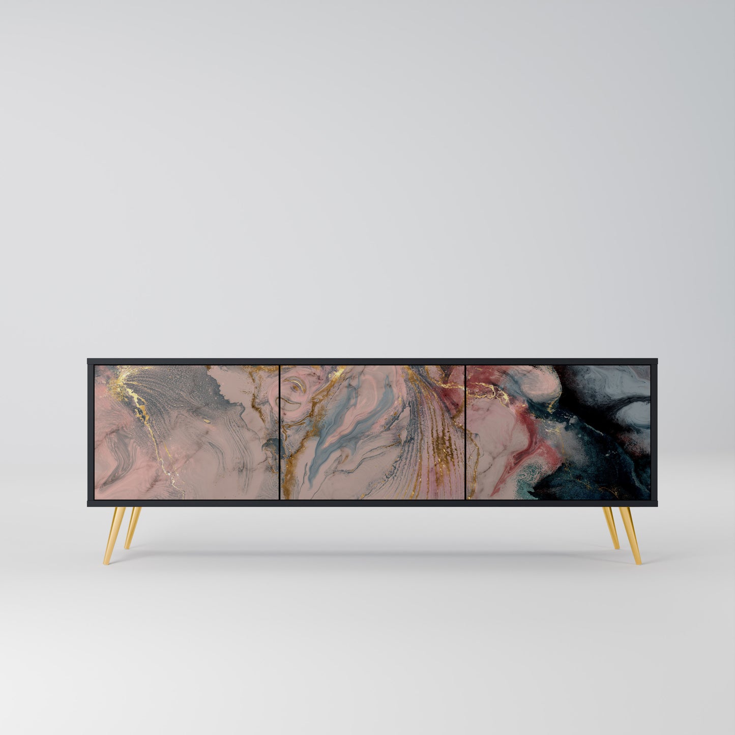GILDED SWIRLS 3-dörrars TV-bänk i svart finish