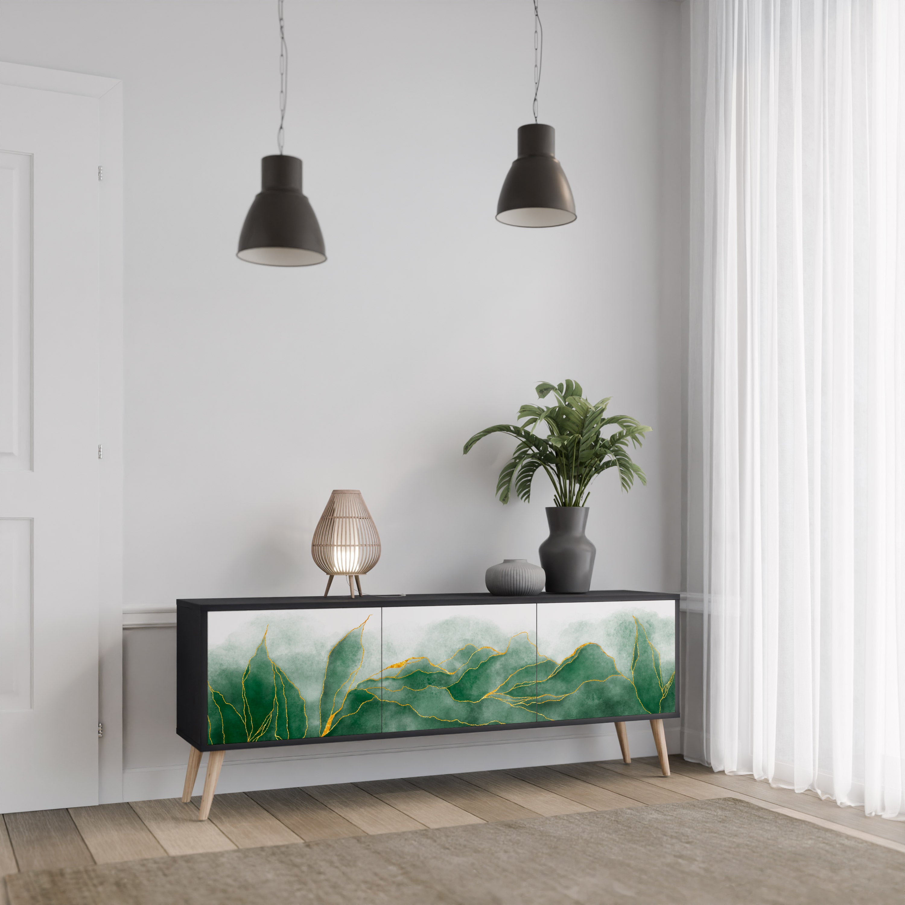 DYR NATURE 3-dörrars TV-bänk i svart finish