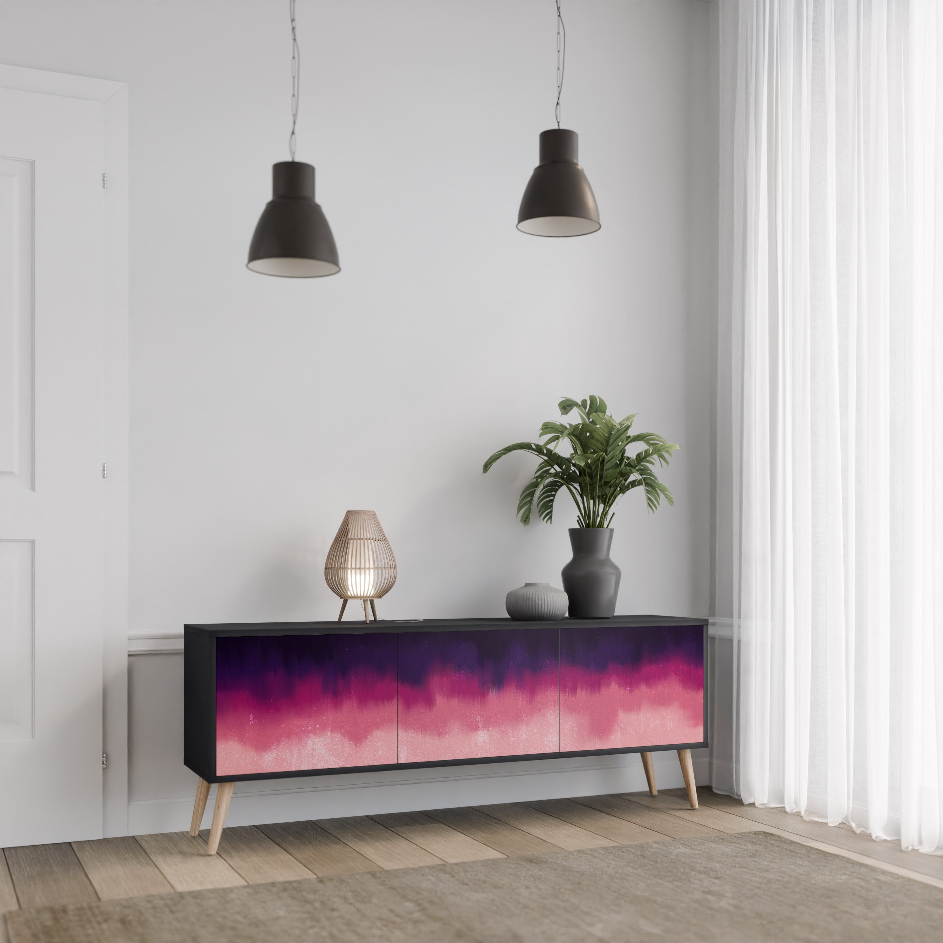 AURORA BOREALIS 3-dörrars TV-bänk i svart finish