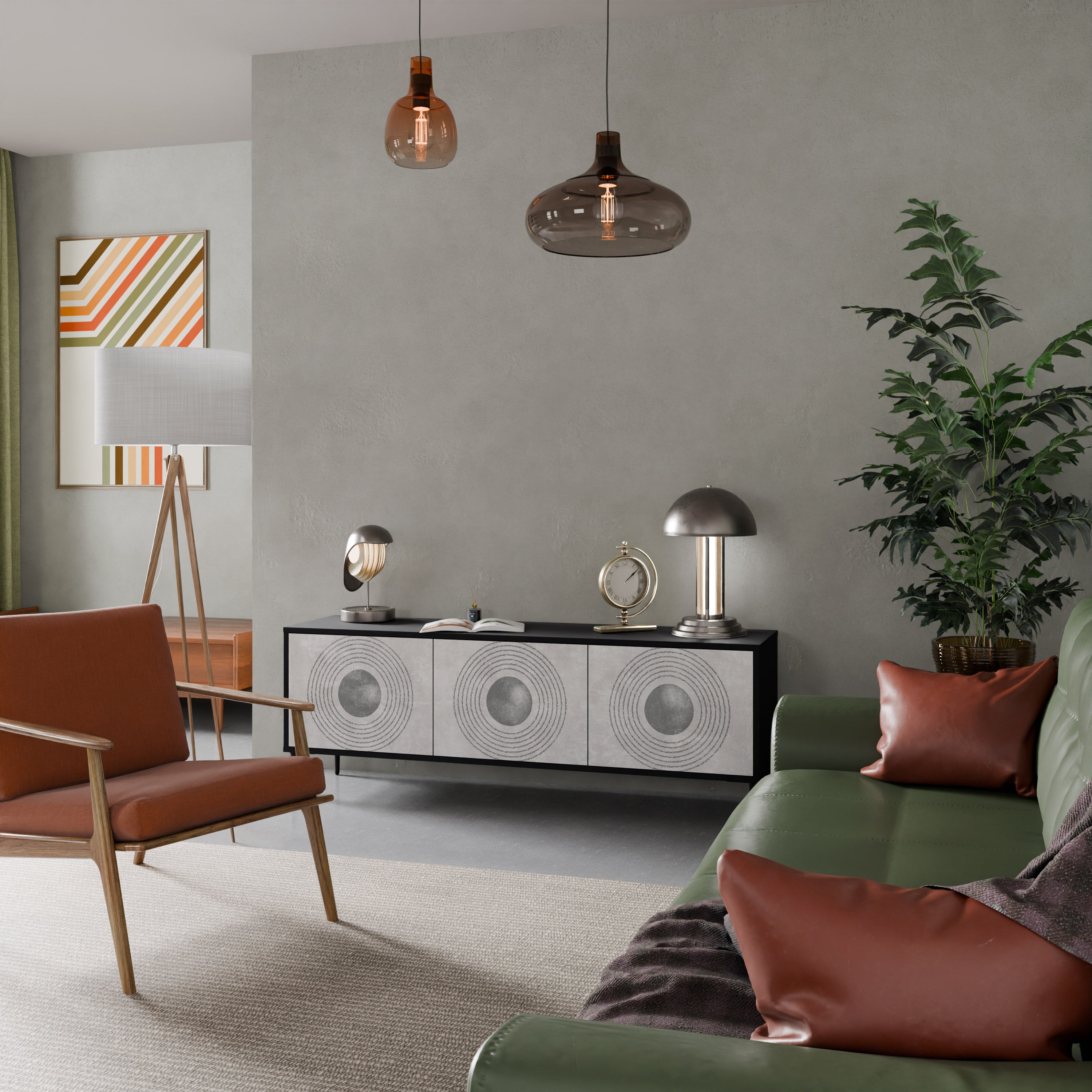 SOLID CIRCLES 3-dörrars TV-bänk i svart finish