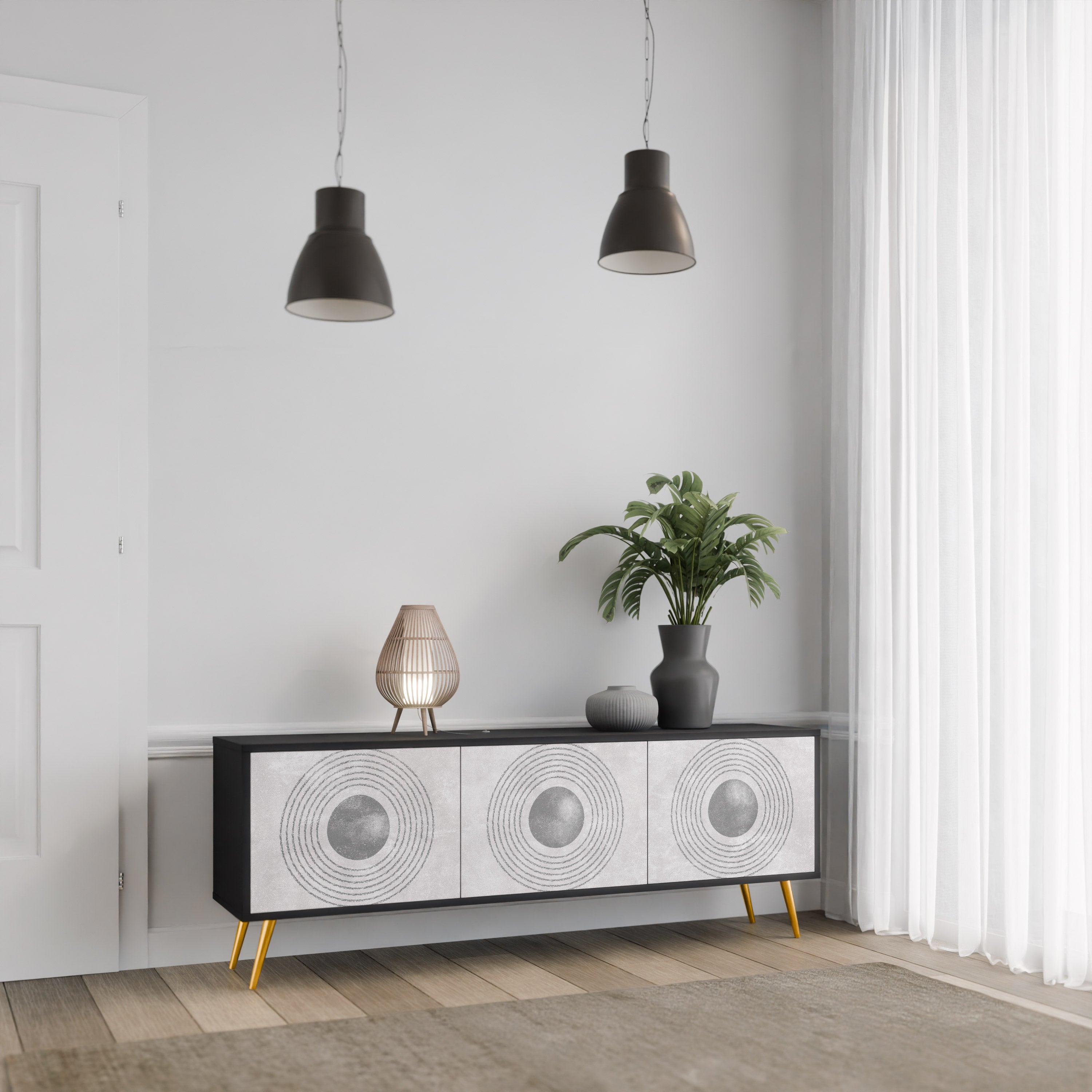 SOLID CIRCLES 3-dörrars TV-bänk i svart finish
