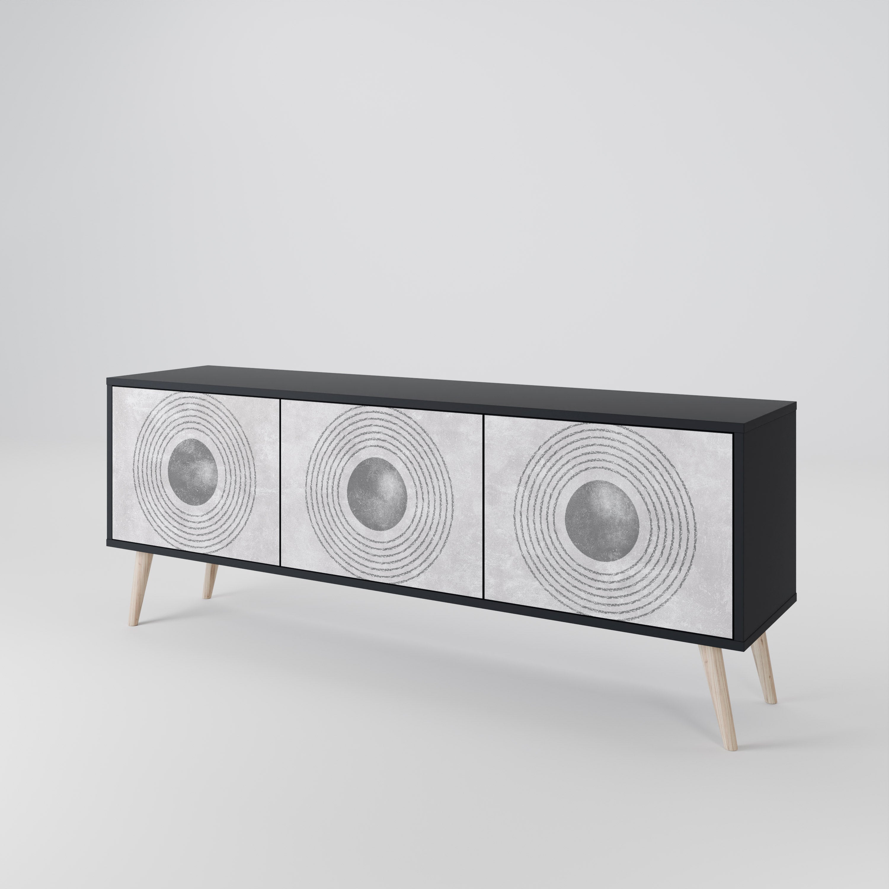 SOLID CIRCLES 3-dörrars TV-bänk i svart finish