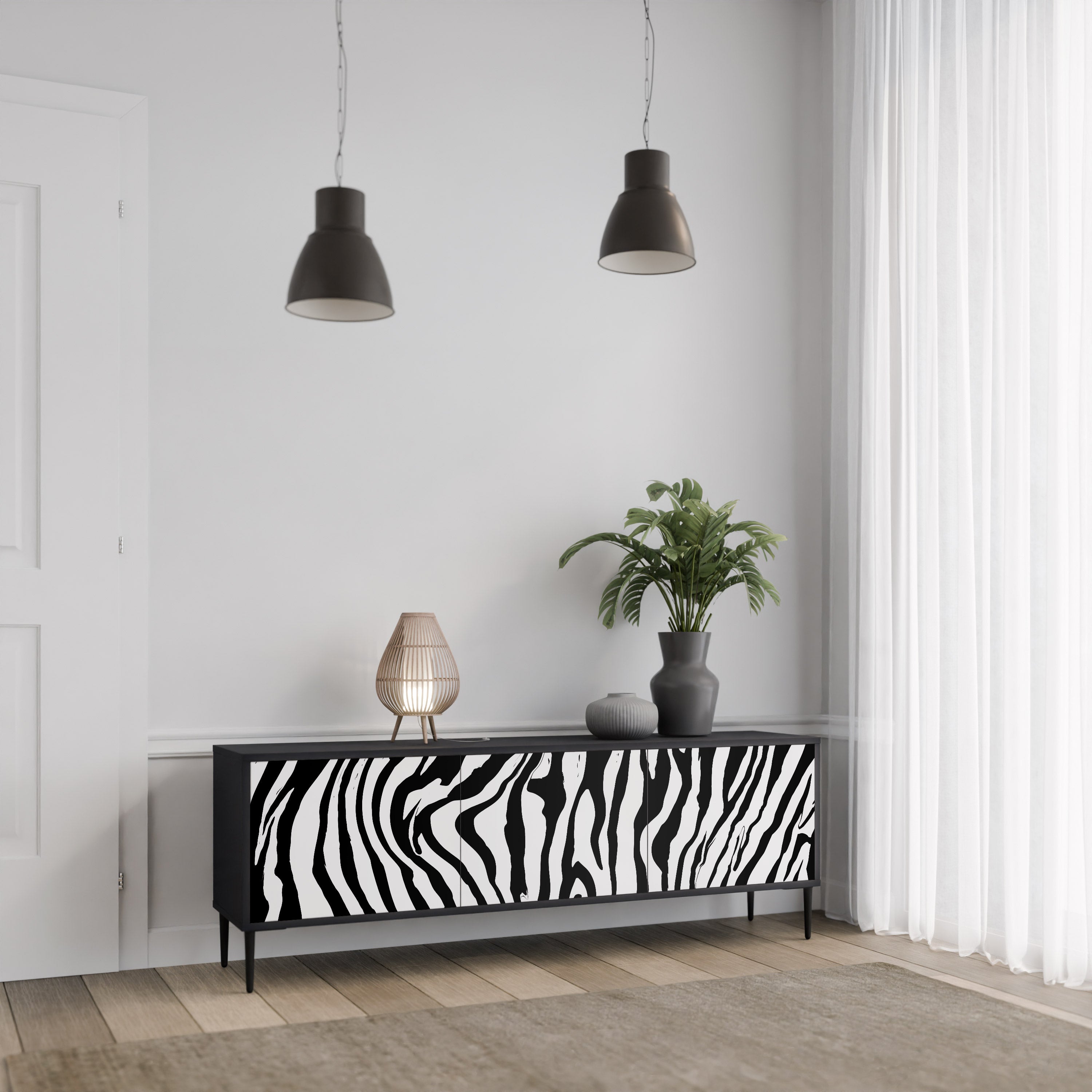 SPLENDID ZEBRA 3-dörrars TV-bänk i svart finish