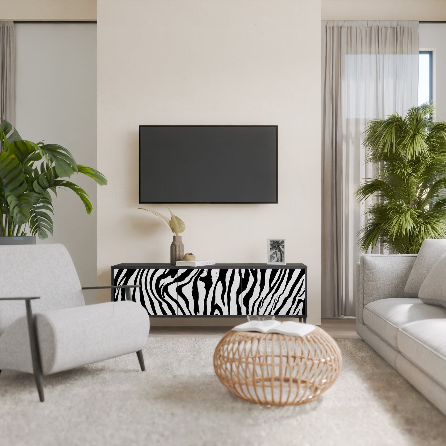 SPLENDID ZEBRA 3-dörrars TV-bänk i svart finish